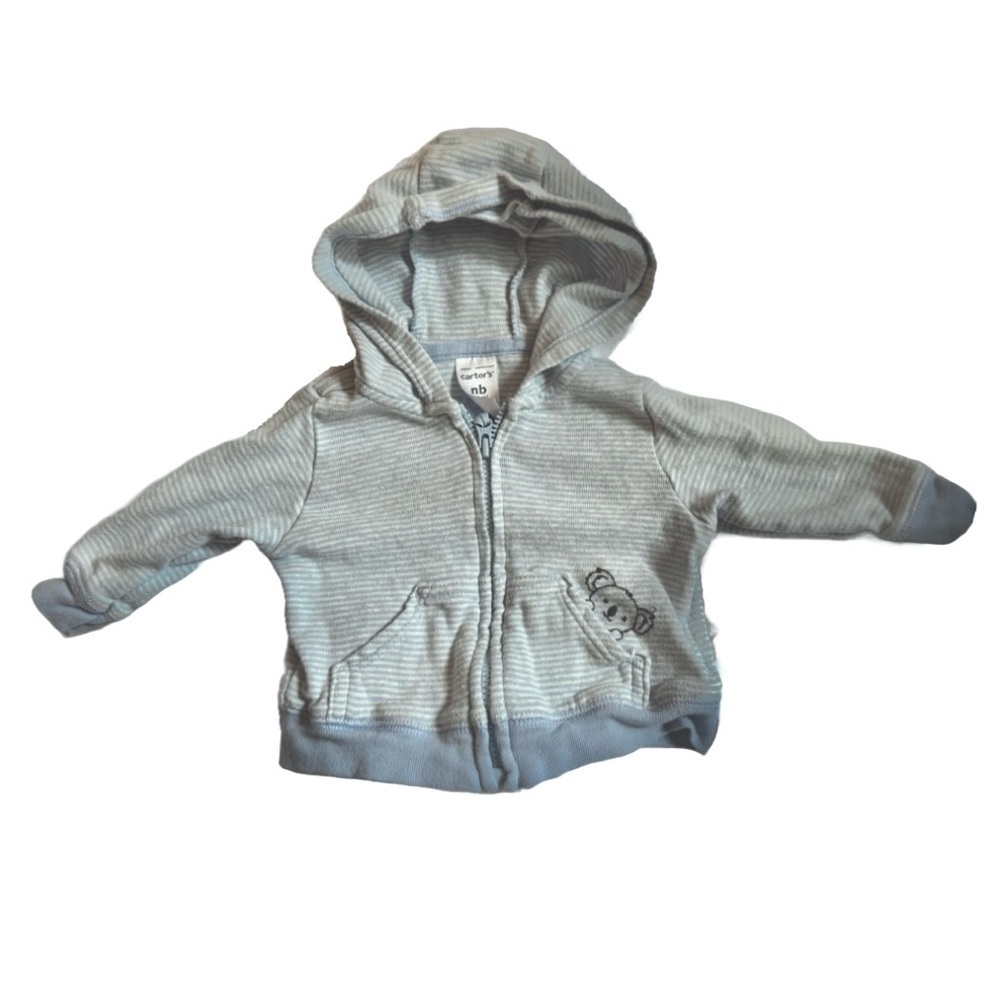 Carter’s Newborn Zip-Up Hoodie – Blue Stripe with Koala Embroidery